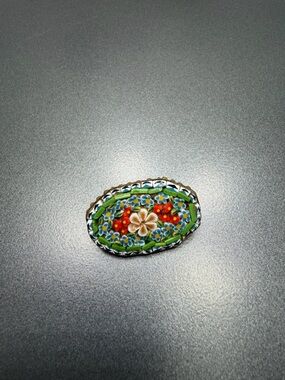 Vintage  Mosaic Oval Brooch - Green #3MO